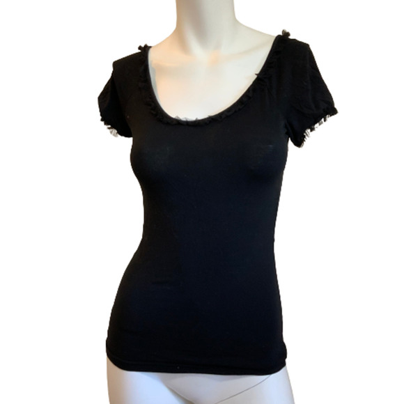 Dolce & Gabbana Blouse Lace Ruffle Trim Scoop Neck Raglan Sleeve Black Small - Picture 1 of 9